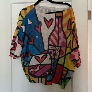 Via Virale Italy Graphic Pop Art Print Slouchy Open Knit Sweater